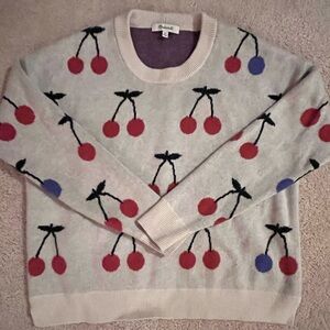 Madewell Cherry Pattern Sweater - Red, Blue, and Cream